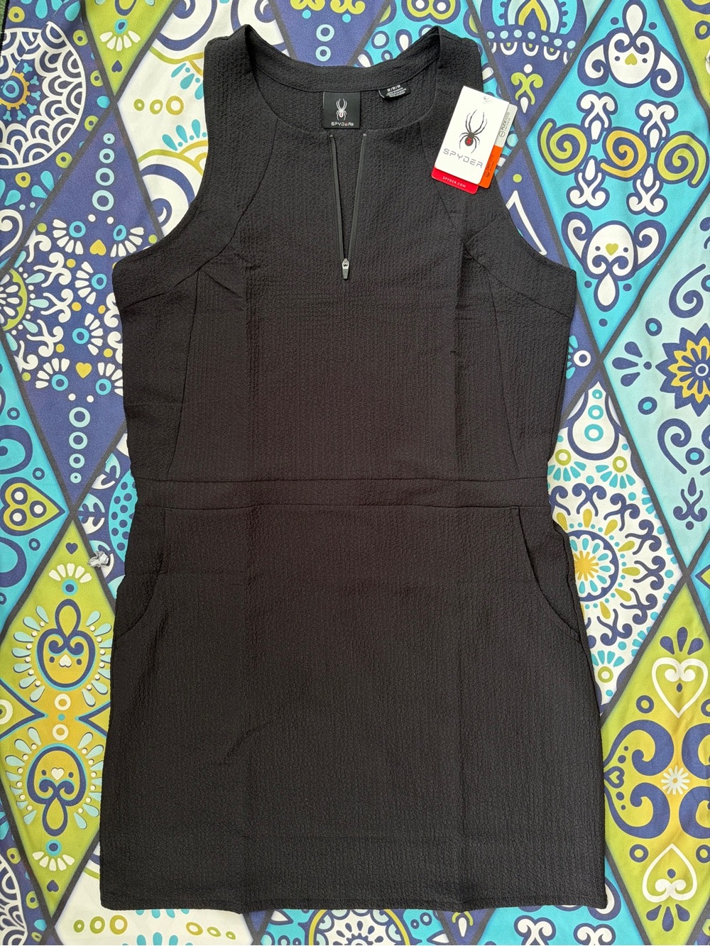 NWT Spyder Black Sleeveless Zip-Front Mini Dress w/ Pockets